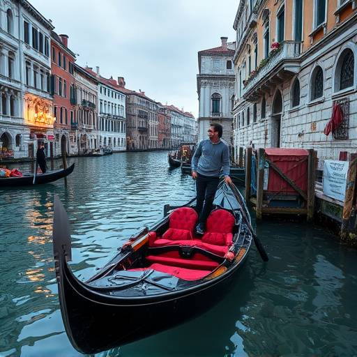 A gondola on the canals of Venice in Veneto