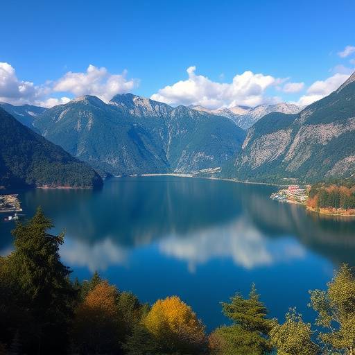 Lake Como surrounded by mountains in Lombardy