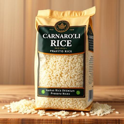 Package of Carnaroli rice, a premium rice variety for risotto