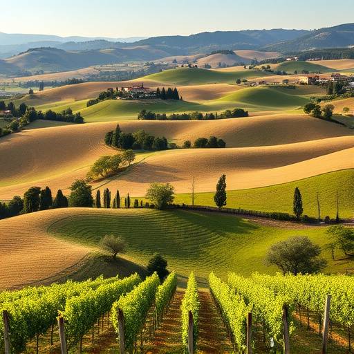 Rolling hills and vineyards in Tuscany