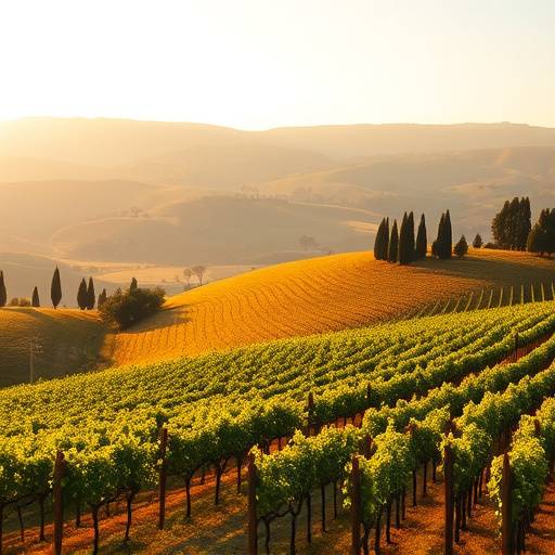Rolling hills of Tuscany with vineyards